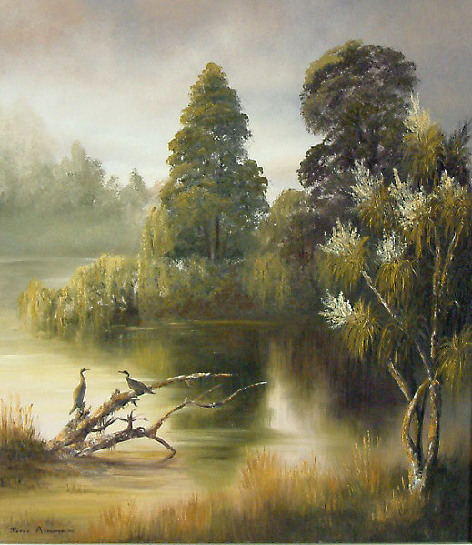 Lake Tutira Reserve oil painting by Joyce Atkinson